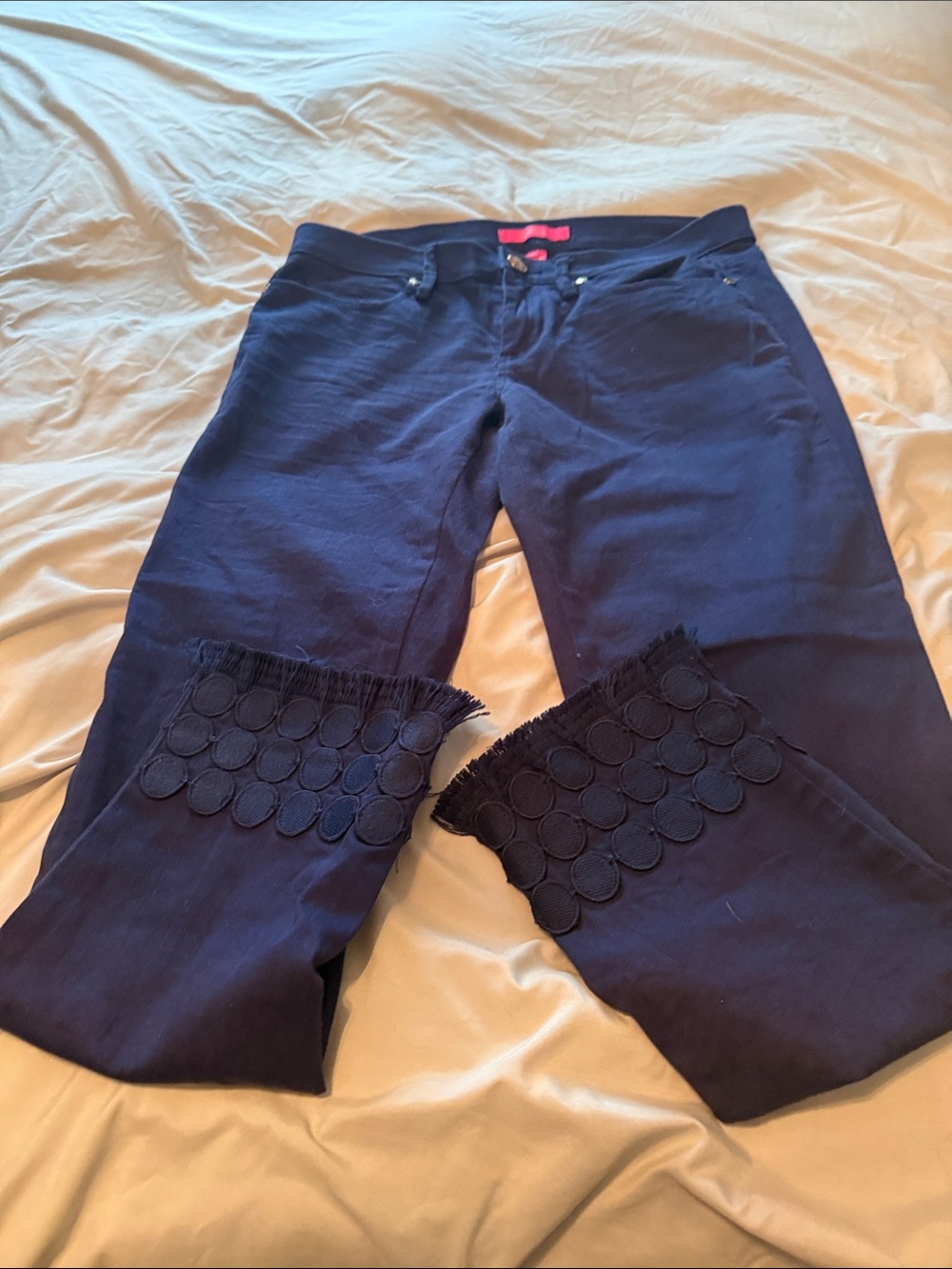 Lilly Pulitzer  Navy Ankle Pants with Coin Fringe Hem size 8
